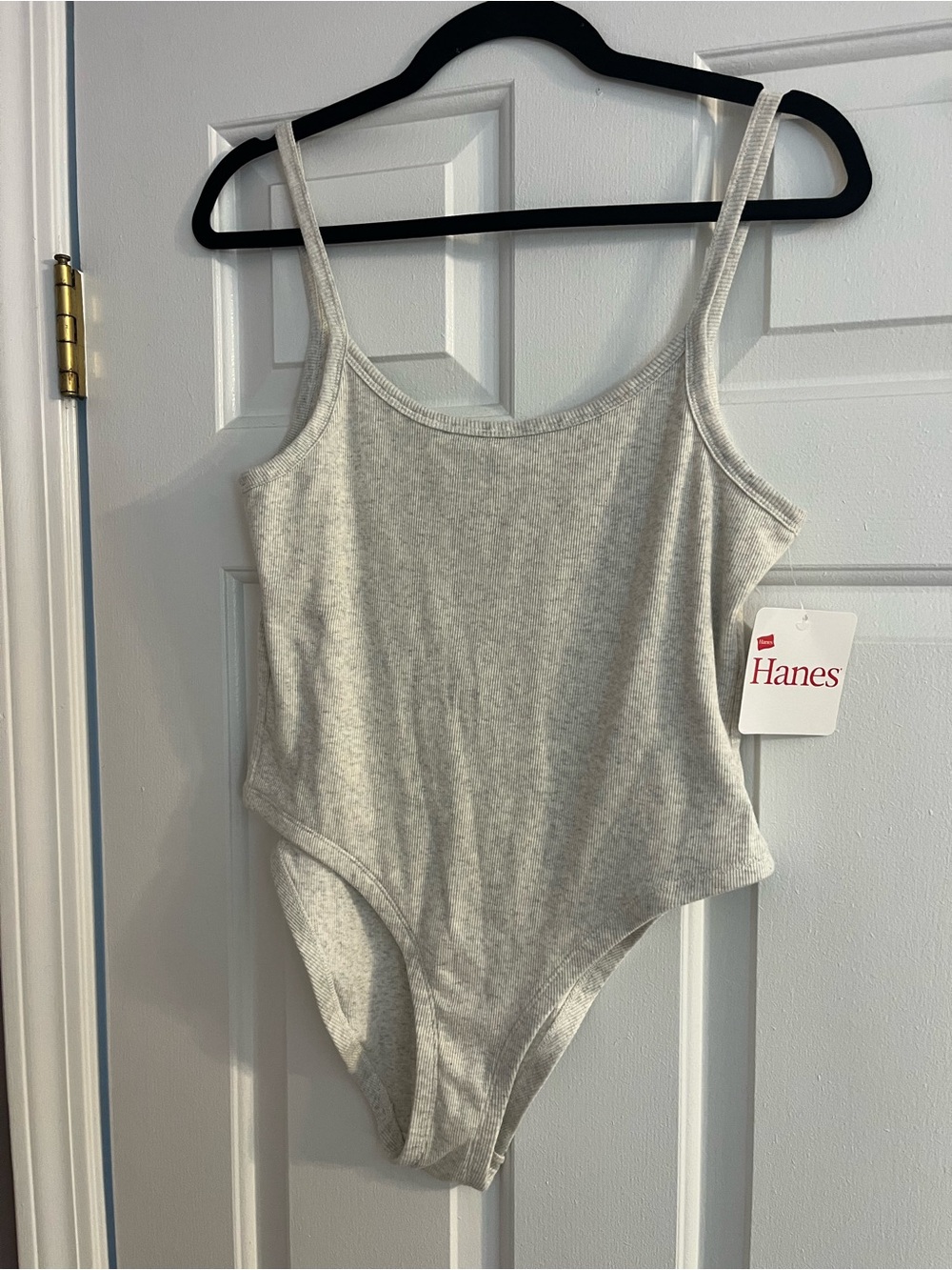 Hanes Light Gray Ribbed Tank Bodysuit with Red Logo